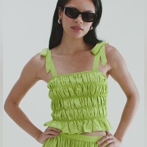 Darling Society Bloom Lime Green Ruched Strap Tie Top Size XL